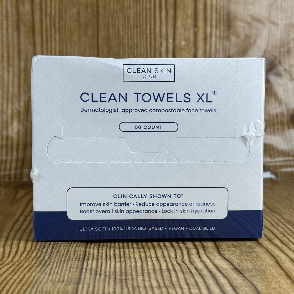 Clean Skin Club Clean Towels XL 50 Count Disposable Face Towels‎ NEW Sealed